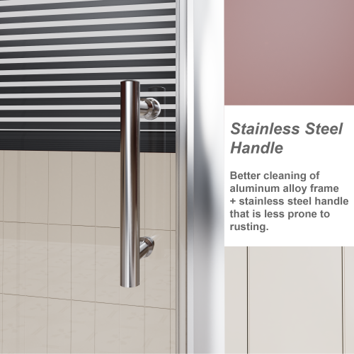 60.in W x 72.in H Single Sliding Shower Door, 1/5 inch Thick Clear Tempered Glass Shower Door with Stainless Steel Handle, Chrome