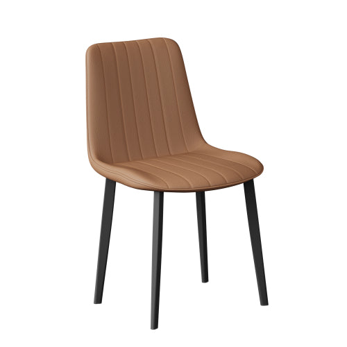 Dining Chairs Set of 4, Brown PU Leather, Wave Pattern, Metal Legs