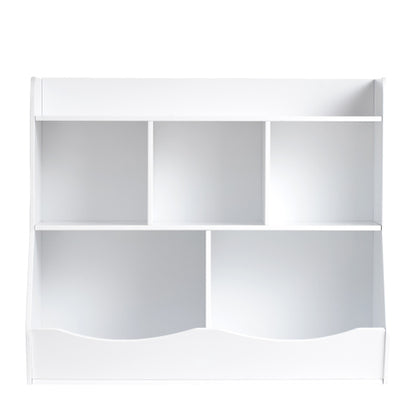 White 5-Cubby Wooden Kids Storage Cabinet Multi-Grid Toy Bookshelf Rounded Edge Safe Children Room Furniture