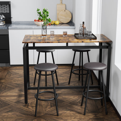 5-Piece Rustic Brown Farmhouse Dining Set, MDF & Iron Frame Counter Height Table with 4 Backless Stools