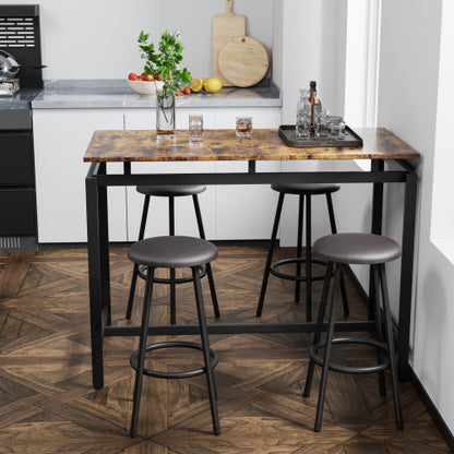 5-Piece Rustic Brown Farmhouse Dining Set, MDF & Iron Frame Counter Height Table with 4 Backless Stools