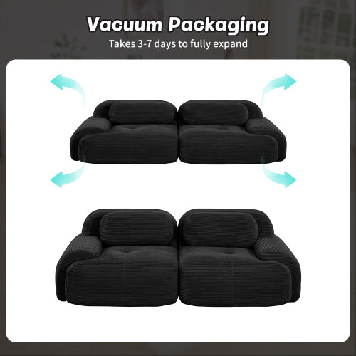 82'' loveseat sofa in luxuryCorduroy Fabric modular for free combo separation curved armrests ,anti-slip design high-resilience sponge fits living rooms bedrooms Audiovisual Room, Black