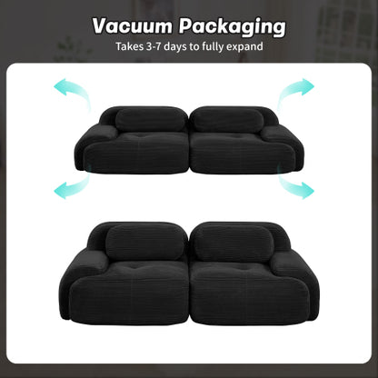 82'' loveseat sofa in luxuryCorduroy Fabric modular for free combo separation curved armrests ,anti-slip design high-resilience sponge fits living rooms bedrooms Audiovisual Room, Black