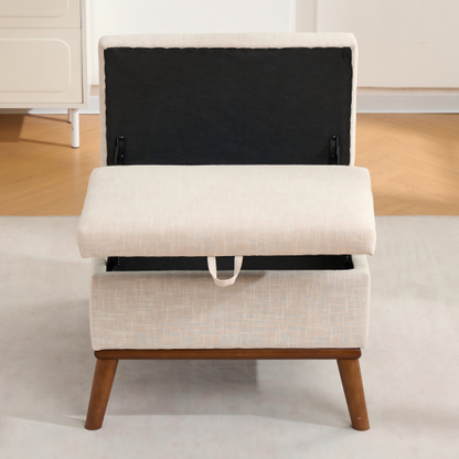31 inch Beige Mid-Century Modern Rectangle Storage Ottoman, High Leg Lift-Top Coffee Table for Living Room Office