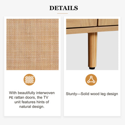 Large Rattan TV Console Table Suitable For Up To 85 Inch Home TV