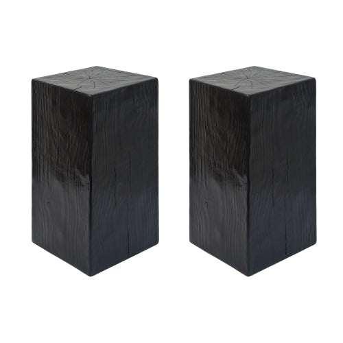 Wood-Look Square-Column MGO End Table, H27.75",Wood-Like Distressed Finish, Mix with Different Heights, Indoor Outdoor Use,Black Color