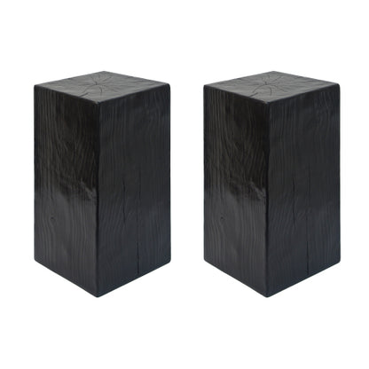 Wood-Look Square-Column MGO End Table, H27.75",Wood-Like Distressed Finish, Mix with Different Heights, Indoor Outdoor Use,Black Color