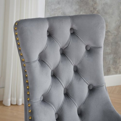 2-Piece Modern Tufted Velvet Dining Chairs, Milky White Upholstered Chairs with Solid Golden Wood Legs & Nailhead Trim, 280lbs Capacity