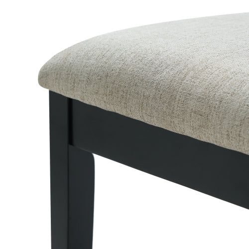 2-Piece Modern Dining Chairs Set of 2, Curved Wood Backrest with Gray Fabric Seat, Rubber Wood and LVL Frame, Black Finish