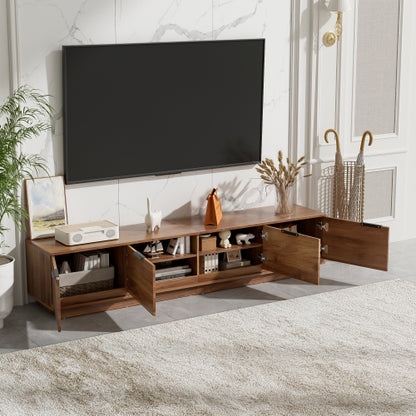 78.7 inch Walnut Mixed Slat Flat Panel Legless TV Stand Full Closed Media Console Fits Up To 85 inch TV
