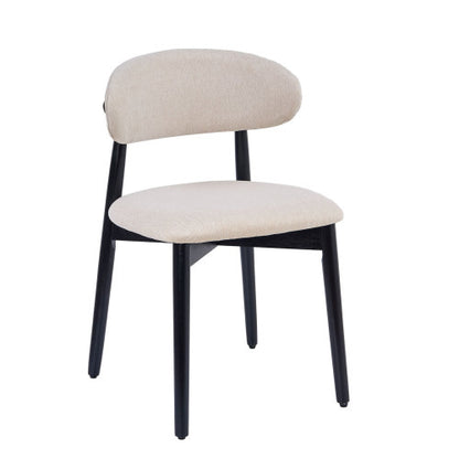 Set of 2 Beige Cotton-Linen Dining Chairs, Black Solid Oak Wood Legs 300lbs Capacity Armless Side Chairs