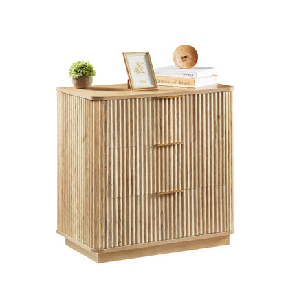 3 Drawers Drasser, 27.6'' Wide Modern Chest of Drawers Curved wave Design,Nightstand,Wood Drawer Organizer for Bedroom, Living Room, Hallway, Oak,27.6''W x 15.8''D x 27.4''H.
