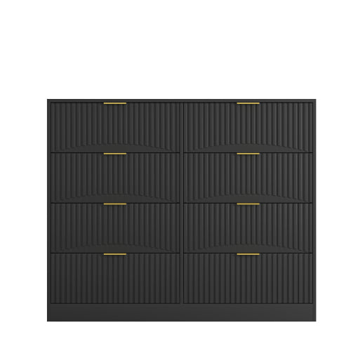 Modern 8 Drawers Dresser Chests for Bedroom,47.2" Wide Wood Chest of Drawers with Gold Metal Handle,Drawer Organizer for Bedroom,Living Room,Hallway and Entryway,Black