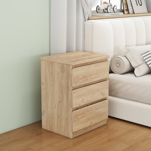19.7-Inch Natural 3 Drawer Nightstand with Handle-Free Design