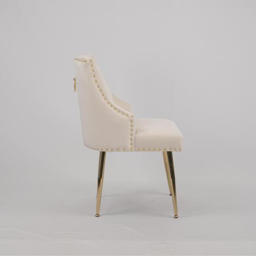Tufted Velvet Dining Side Chairs with Nailhead Trim, Set of 2, Beige