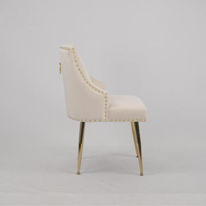 Tufted Velvet Dining Side Chairs with Nailhead Trim, Set of 2, Beige