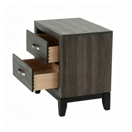 Modern 2 Drawer Nightstand with Wood Grain Finish, Solid Wood Frame Bedside Table