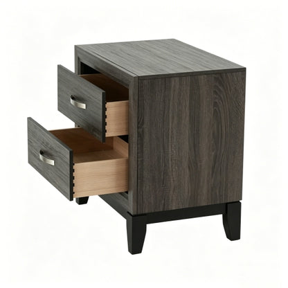 Modern 2 Drawer Nightstand with Wood Grain Finish, Solid Wood Frame Bedside Table