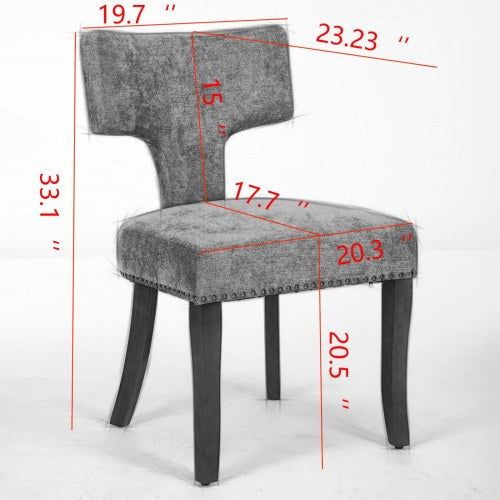 Set of 2 Gray Linen Mid-Century Farmhouse Dining Chairs, Copper Nail Curved Back Walnut Solid Wood Legs 300lbs Capacity