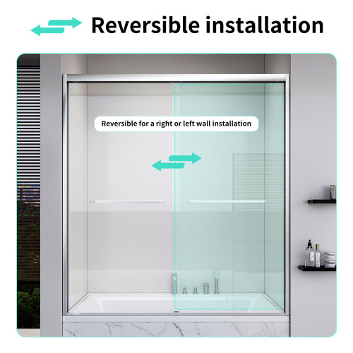 56-60*60 INCH Frame Double Sliding soft-close Shower Doors, Bathroom Sliding Shower Door, (6mm) Thick SGCC Tempered Glass Door For Bathroom Door ,Brushed Nickel