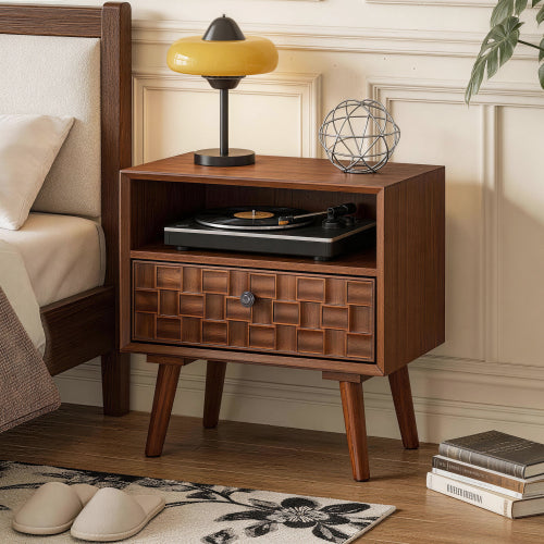 Mid-Century Modern Carved Wood Nightstand