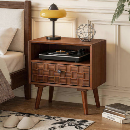 Mid-Century Modern Carved Wood Nightstand