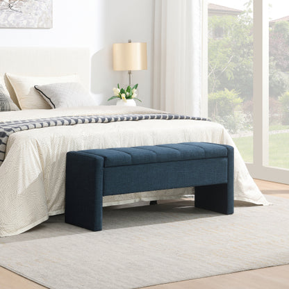 Modern Bed End Bench with Storage,Upholstered Large Foot Rest Stool, Comfy Window Vanity Bench for Living Room,Bedroom,Dorm,Coffee Table,Linen Navy Blue