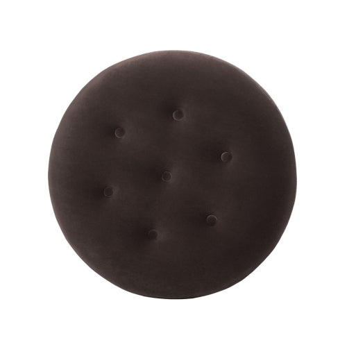 24 inch Round Upholstered Accent Ottoman, Deep Brown Performance Velvet Round Decor Stool