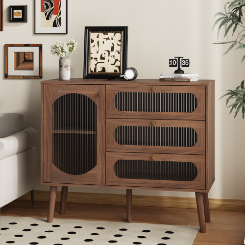 Accent Cabinet with 3 Drawers and Door, Wooden Storage Cabinet with Shelves, Sideboard for Living Room, Entryway, Natural