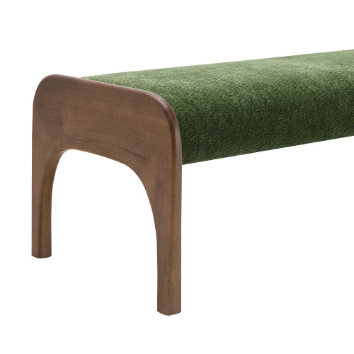 Green Chenille Upholstered Long Bench, 50.25 Inch Modern Dining & Entryway Bench with Rubber Wood Legs