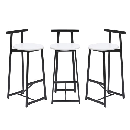 Bar Stools Kitchen Island Bar Chairs Set of 3 Metal Counter Barstools with Backrest for Dining Pub Room (Black & White)