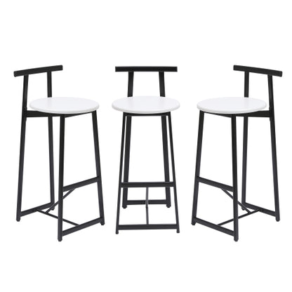 Bar Stools Kitchen Island Bar Chairs Set of 3 Metal Counter Barstools with Backrest for Dining Pub Room (Black & White)