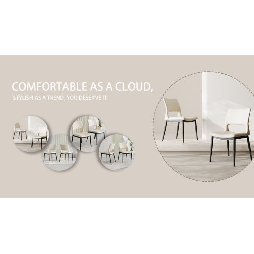 Set of 2 Modern White PU Leather Dining Chairs, Stable Metal Frame Multi-Space Armless Side Chairs