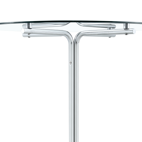 Round glass bar high table, 36 inch round bar table, tempered glass tabletop, sturdy silver chrome plated four column support, suitable for transparent round bar tables in small spaces, kitchens