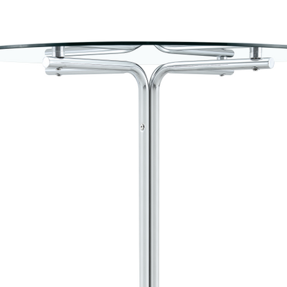 Round glass bar high table, 36 inch round bar table, tempered glass tabletop, sturdy silver chrome plated four column support, suitable for transparent round bar tables in small spaces, kitchens
