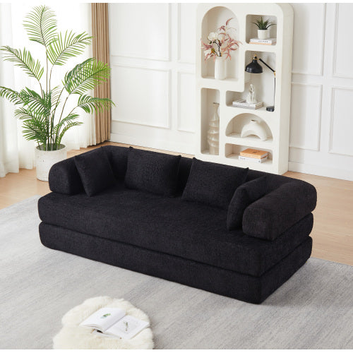 78.9 inch  Convertible Chenille Sleeper Sofa, Removable Armrest, DIY Customizable