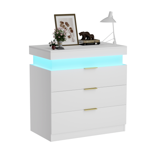 Nightstand with Charging Station and LED Lights,Night Stand with Sliding Top for Bedroom,Bedside Table with Drawers,Modern End Side Table,White.28.8''W x 17''D x 30.5''H.