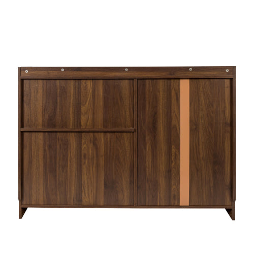 Double Sliding Striped Glass Door Sideboard Wooden Freestanding Storage Cabinet Wine Cabinet For Home Garage Use