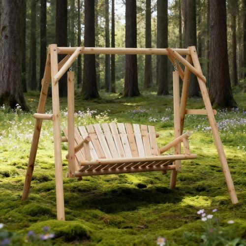 Wooden Swing 2-Seat Wooden Swing Bench, Ergonomic Design, 'A' Frame Construction, Stable and Non-Slip, Solid Wood Frame Log Garden Swing