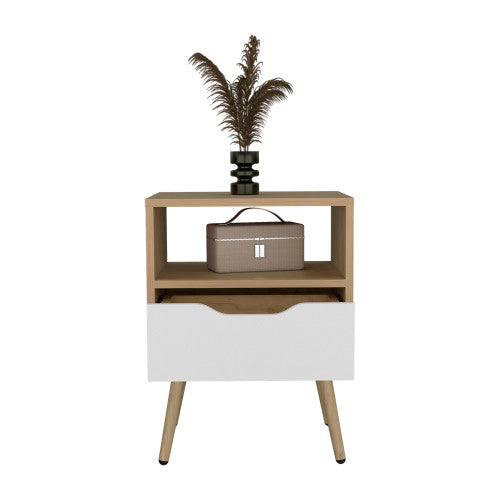 Natural Oak & White 1-Drawer Nightstand