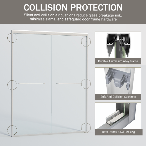 56-60 in. W x 72 in. H Double Sliding Shower Door, Semi-frameless Bypass Bathroom Sliding Door with 1/4" (6mm) Tempered Glass for Walk-in Shower, Brushed Nickel 24D03-60BNX