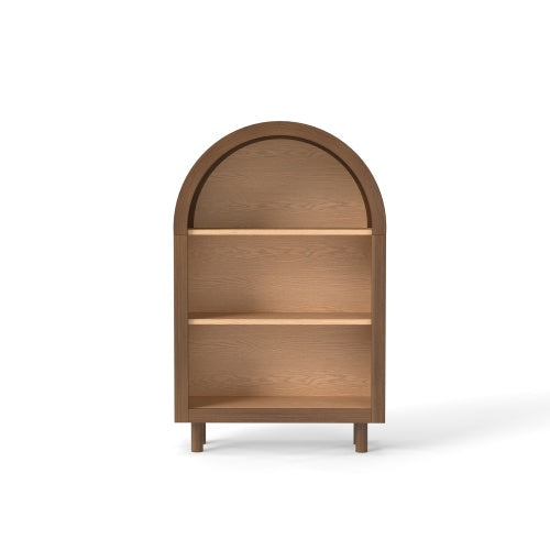 Walnut Arched Top 3-Tier Open Bookshelf Glaze Finish Storage Cabinet for Living Room Entryway Bedroom