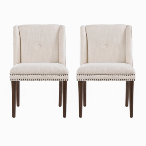 2-Piece Light Luxury Rivet Dining Chairs, Rubber Wood Legs & Fabric Cushion
