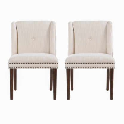 2-Piece Light Luxury Rivet Dining Chairs, Rubber Wood Legs & Fabric Cushion