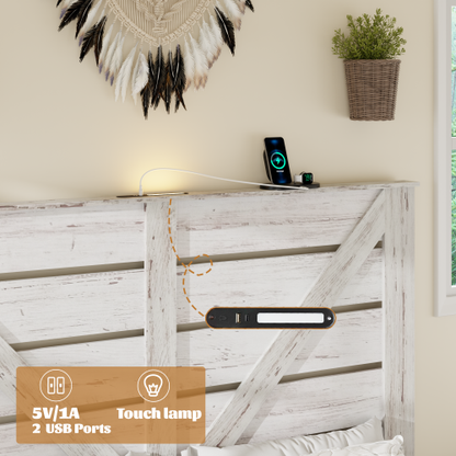 Queen Bed Frame Headboard , Wood Platform Bed Frame , Noise Free,No Box Spring Needed and Easy Assembly Tool,Large Under Bed Storage,White