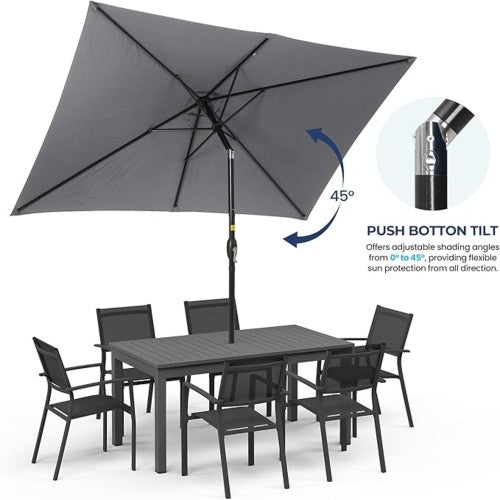 6.5 x 10 ft Gray Rectangular Patio Umbrella with Crank, Tilt, Polyester UV-Resistant Canopy for Pool, Backyard & Patio (Without base)