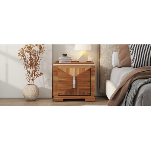 Mid-Century Modern Nightstand, 2 Drawers Wide Sofa Side Table,Wood Diamond Shaped End Table with Storage,Closet with Heavy Duty Base,Small Bedside Table for Bedroom,Living Room,Entrance, Light Brown