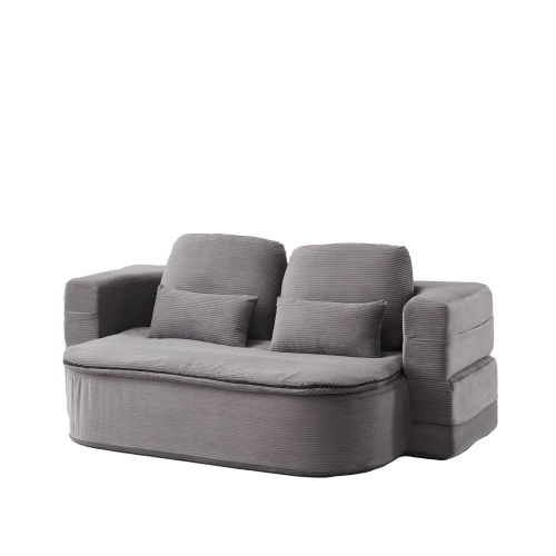 75 inch  Corduroy Convertible Floor Sofa Bed with Built-in Blanket & 4 Pillows