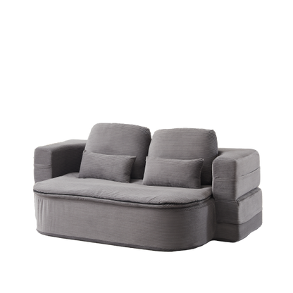 75 inch  Corduroy Convertible Floor Sofa Bed with Built-in Blanket & 4 Pillows