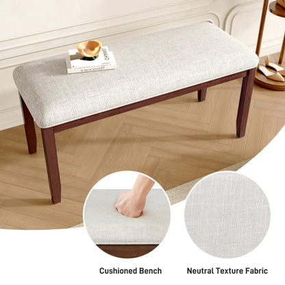 Upholstered Bench for Bedroom End of Bed,38-inch Entryway Bench for Living Room,Dining Bench with Padded Seat and Solid Wood Leg for Kitchen Bedroom,Indoor and Hallway (Bench, Beige+Cherry)